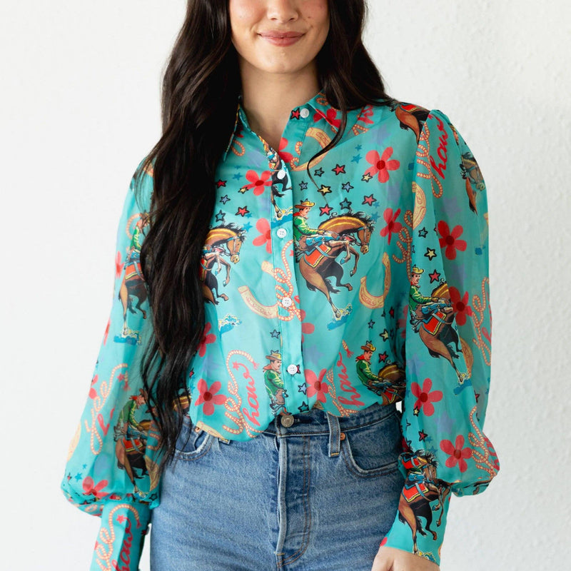 TURQUOISE YEEHAW BLOUSE