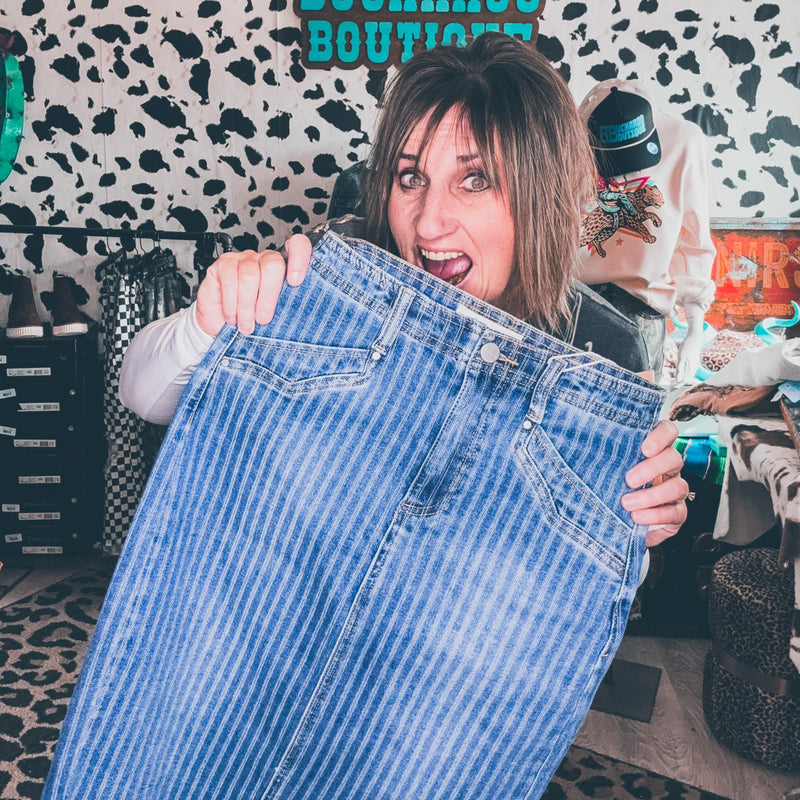 Stripped Denim Skirt