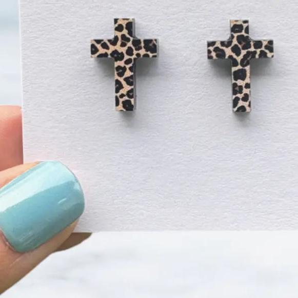 Leopard Cross Earrings