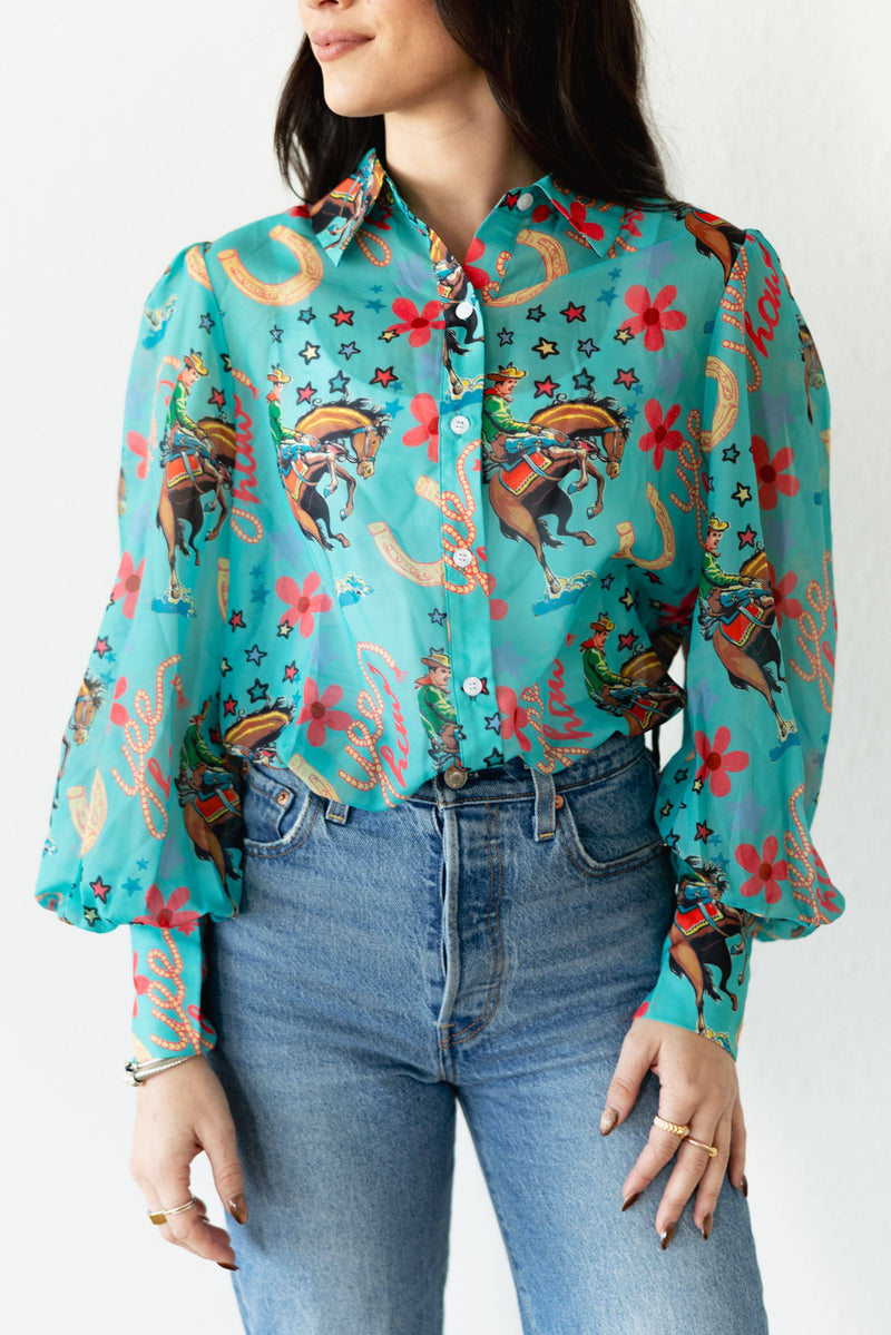 TURQUOISE YEEHAW BLOUSE