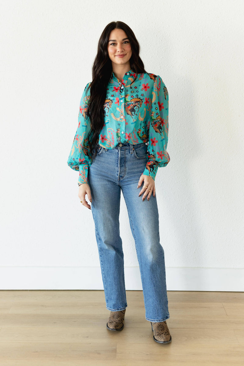 TURQUOISE YEEHAW BLOUSE