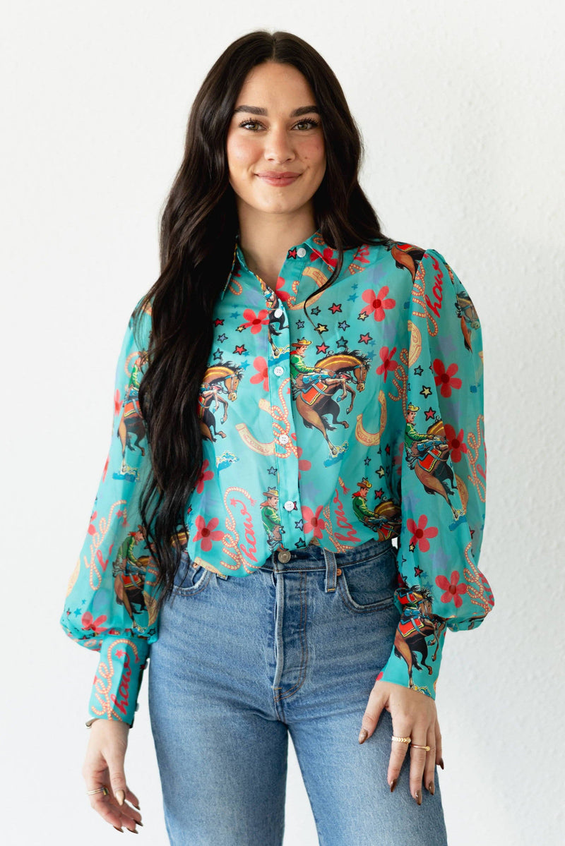 TURQUOISE YEEHAW BLOUSE