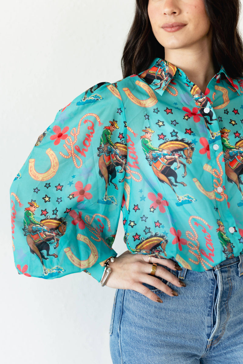 TURQUOISE YEEHAW BLOUSE