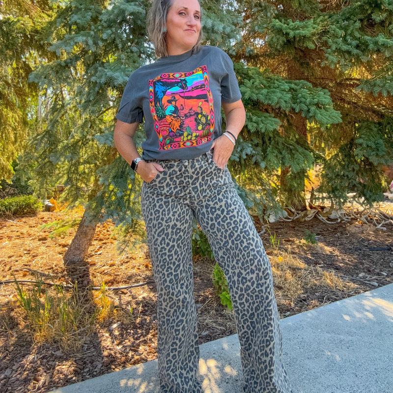 Risen Leopard Wide Leg Jeans