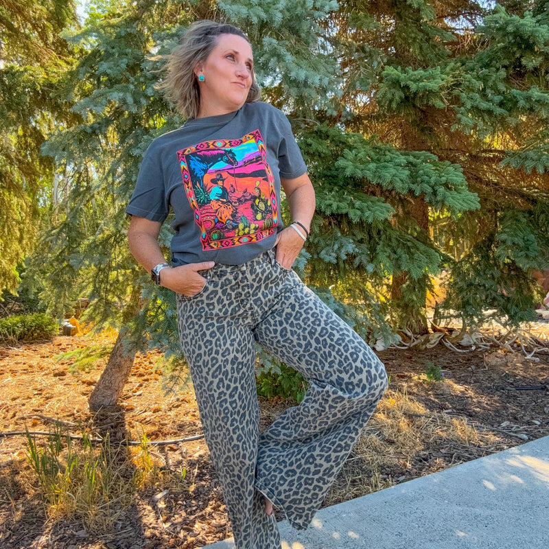 Risen Leopard Wide Leg Jeans
