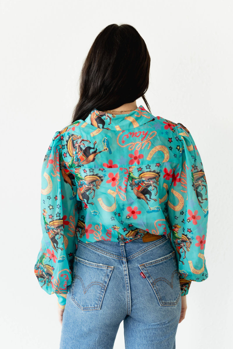 TURQUOISE YEEHAW BLOUSE